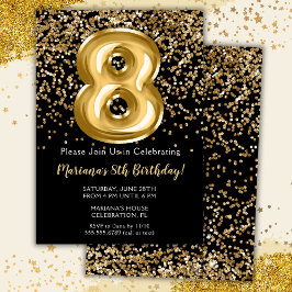 Black Gold Kids Girl 8. Geburtstagsparty Einladung