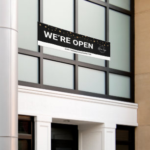 BLACK Gold Konfetti Wir sind offen für Geschäfte Banner