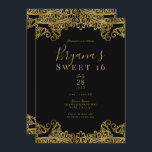 Black & Gold Lace Elegant Sweet 16 Party Einladung<br><div class="desc">Anpassen für jedes Ereignis</div>