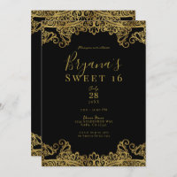 Black & Gold Lace Elegant Sweet 16 Party
