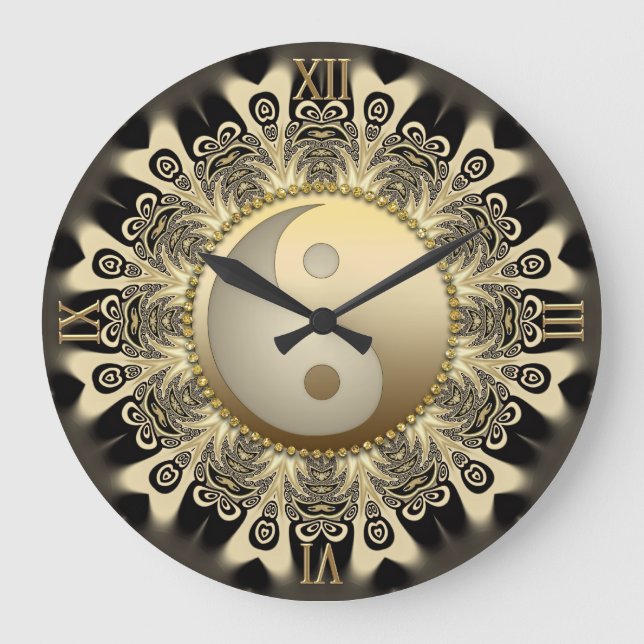 Black Gold Lace Mandala Balance YinYang Wall Uhr (Vorderseite)