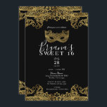 Black & Gold Lace Masquerade Sweet 16 Party Einladung<br><div class="desc">Anpassen für jedes Ereignis</div>