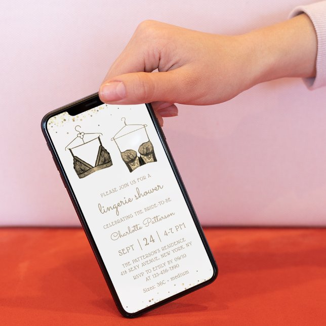 Black Gold Lace Watercolor Lingerie Brautparty Einladung (Von Creator hochgeladen)