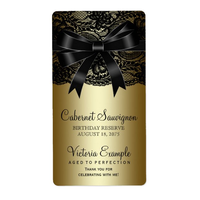 Black Gold Lace Wine Flasche Labels (Vorne)
