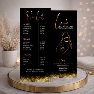 Black & Gold Lash Tech Preisliste Luxus Schönhei Werbekarte