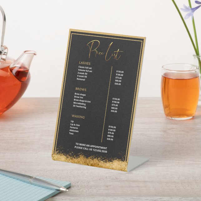 Black & Gold Lash Tech Price List | Luxury Beauty  Sockelschild (In SItu)