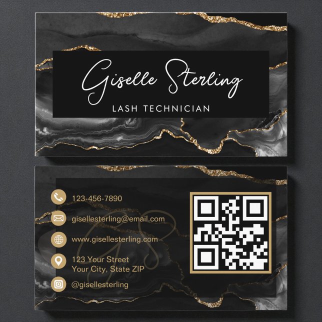 Black Gold Lash Technician QR Code  Visitenkarte (Von Creator hochgeladen)