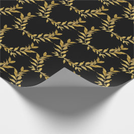 Black Gold Leaf Monogram Elegant Chic Wedding Geschenkpapier