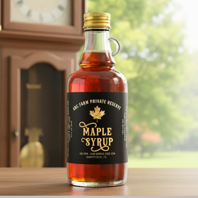 Black & Gold Leaf Private Reserve Maple Sirup Alkoholflaschenetikett (Von Creator hochgeladen)