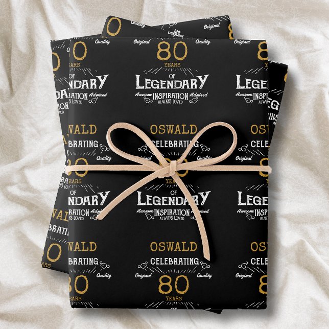 Black Gold Legendary Retro 80. Geburtstag Geschenkpapier Set (Vintage Black Gold Elegant wrapping paper - Personalized 80th Birthday Celebration )