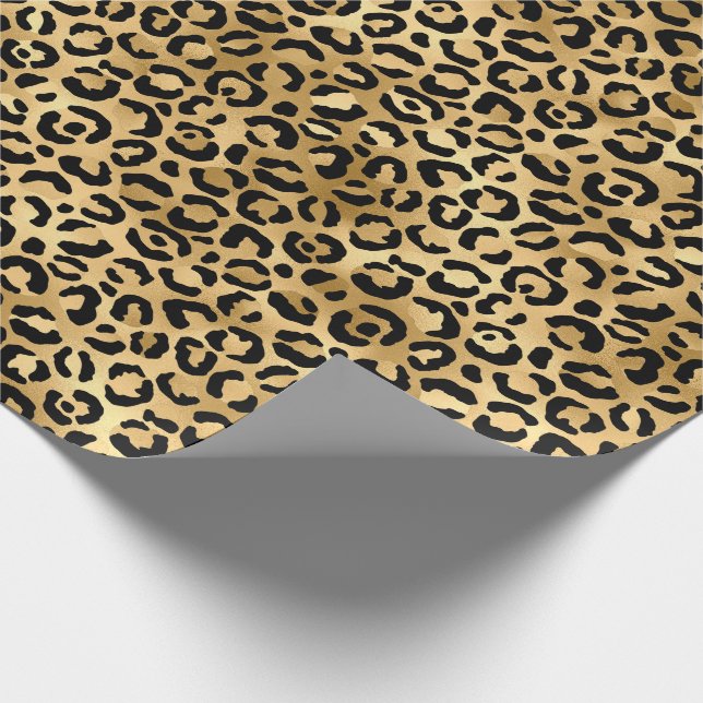 Black Gold Leopard Cheetah Animal Print Geschenkpapier (Ecke)