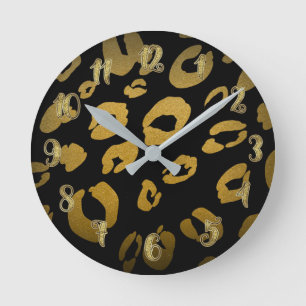 Black & Gold Leopard Cheetah Animal Print Runde Wanduhr