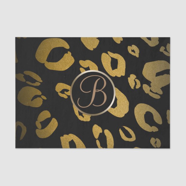 Black Gold Leopard Cheetah Monogram Letter Initial Seidenpapier (Vorderseite)