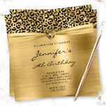 Black Gold Leopard Foil Gem Heart 50th Birthday Einladung<br><div class="desc">Invite the girls to her 50th birthday celebration. On the top is a band of shiny gold and black leopard print foil graphic paired with a decorative yellow gold satin ribbon with a pale gold heart gemstone center. The customizable birthday invitation in an elegant calligraphy font is against a coordinating...</div>