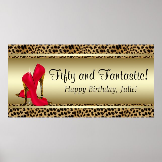 Black Gold Leopard Geburtstagsparty-Banner Poster (Vorne)