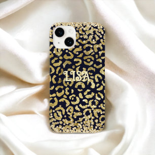 Black Gold Leopard GlitterPersönlicher Name Case-Mate iPhone 14 Hülle