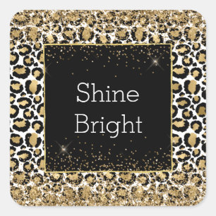 Black Gold Leopard Print Glitz Quadratischer Aufkleber