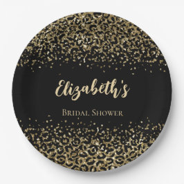 Black Gold Leopard Print Glitzer Brautparty Pappteller