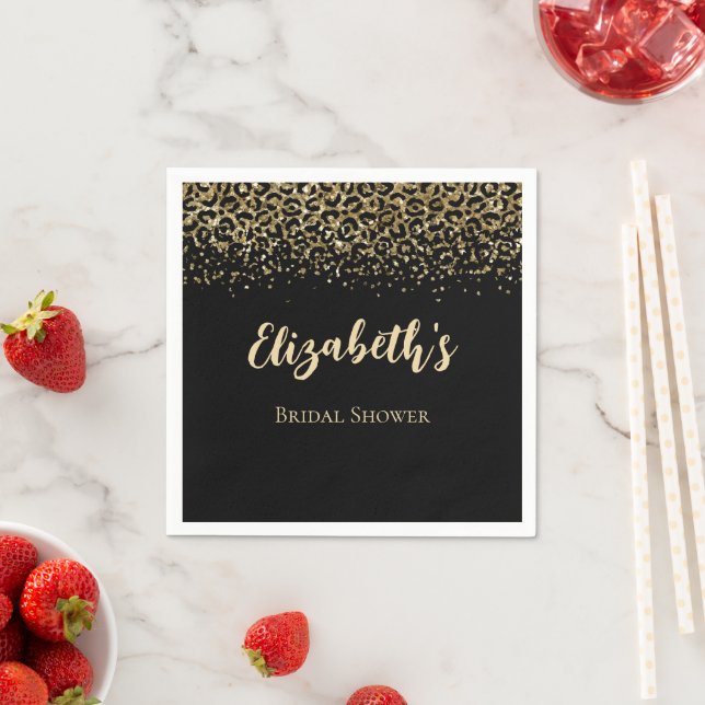 Black Gold Leopard Print Glitzer Brautparty Serviette (Beispiel)