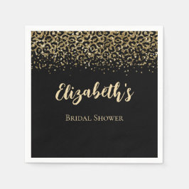 Black Gold Leopard Print Glitzer Brautparty Serviette