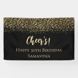 Black Gold Leopard Print Glitzer Geburtstag Banner