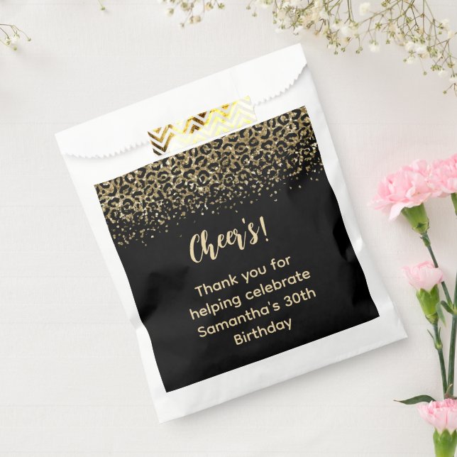 Black Gold Leopard Print Glitzer Geburtstag Geschenktütchen (Versiegelt)