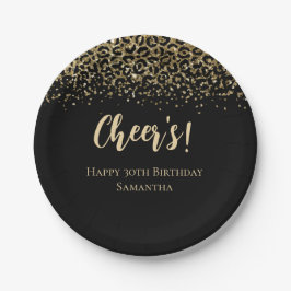 Black Gold Leopard Print Glitzer Geburtstag Pappteller