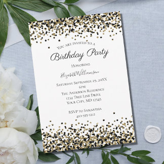 Black Gold Leopard Print Glitzer Overlay Geburtsta Einladung
