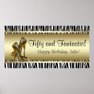 Black Gold Leopard und Zebra Birthday Party Banner Poster