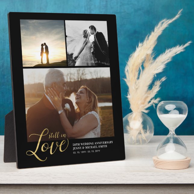 Black & Gold Liebe Jubiläum Foto Block Fotoplatte (Seite)