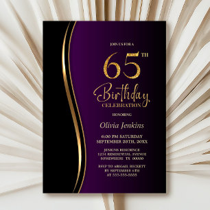Black Gold Lila 65. Geburtstagsparty Einladung