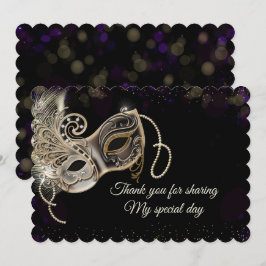 Black Gold Lila Masquerade Party Dankeskarte