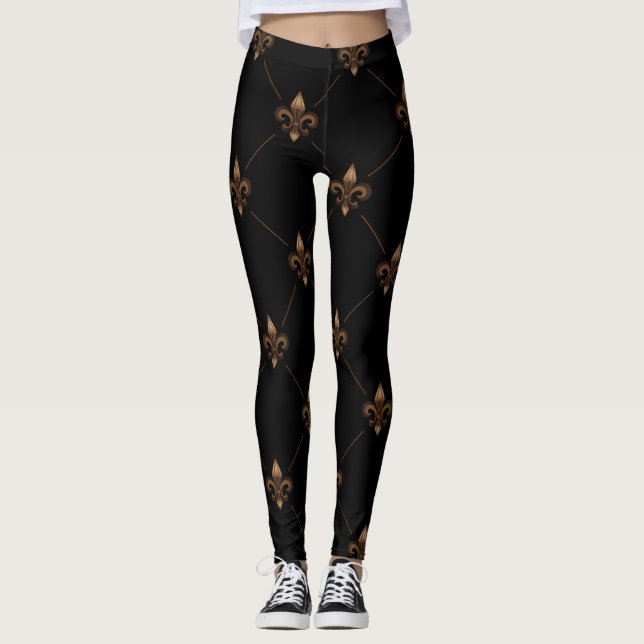 Black Gold Lilie Elegantes Luxusmuster Leggings (Vorderseite)