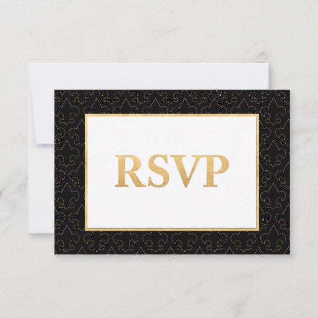 Black & Gold Lilie Wedding RSVP Card (Vorderseite)