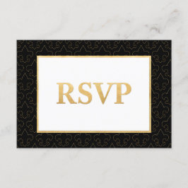 Black & Gold Lilie Wedding RSVP Card Karte