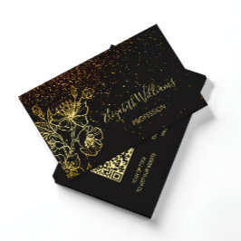 Black Gold Line Art Floral Glitzer | QR-Code Visitenkarte