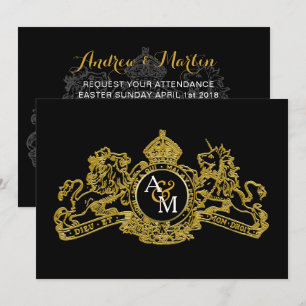 Black Gold Lion Unicorn Regal Emblem Wedding Einladung