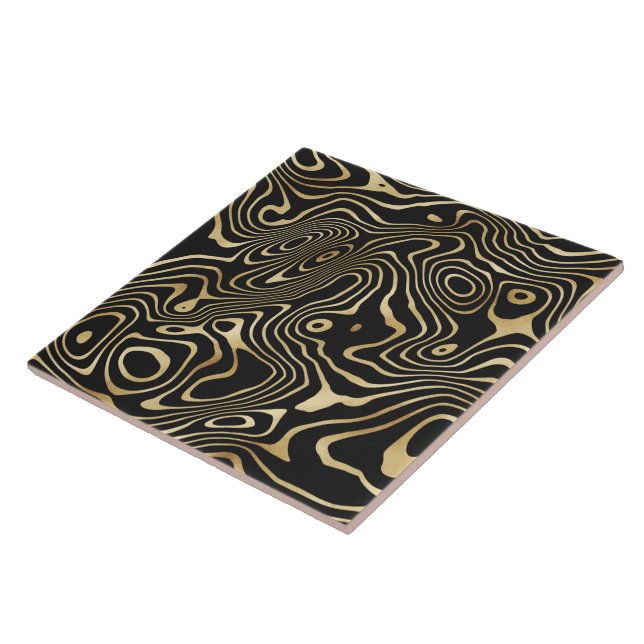 Black Gold liquid swirl Abstract Design Fliese (Seite)