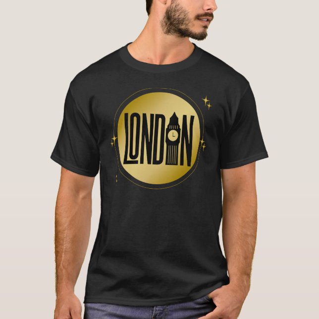 Black & Gold London Skyline Retro City Prix T-Shirt (Vorderseite)