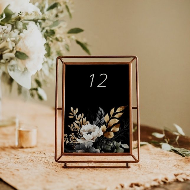 Black Gold Luxe Floral Wedding Table Card Tischnummer (Von Creator hochgeladen)