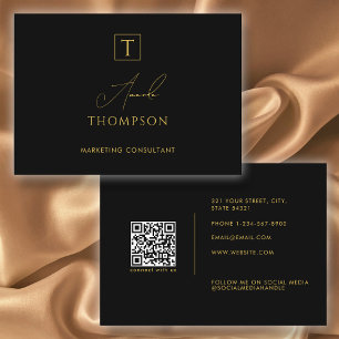 Black Gold Luxe Monogram Social Media QR Code Visitenkarte