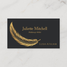 Black & Gold Luxury Feather Makeup Artist Visitenkarte