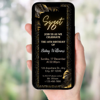 Black Gold Luxury Happy Sweet 16. Geburtstagsparty Einladung