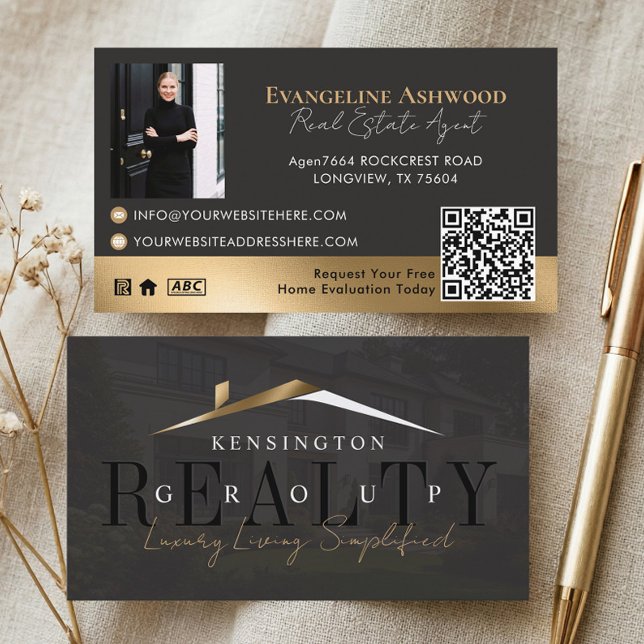  Black Gold Luxury Home Real Estate Agent Photo Visitenkarte (Black Gold Luxury Home Real Estate Agent Photo Business Card)
