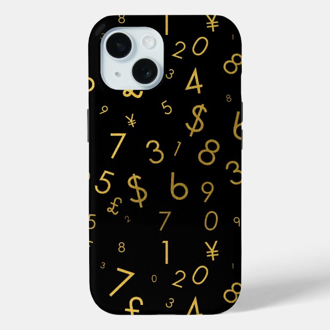 Black Gold Luxury Numbers Währungssymbole Muster Case-Mate iPhone Hülle (Rückseite)