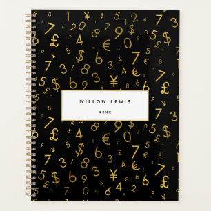 Black Gold Luxury Numbers Währungssymbole Muster Planer