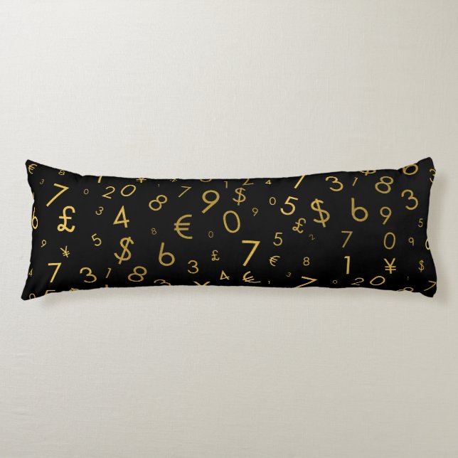 Black Gold Luxury Numbers Währungssymbole Muster Seitenschläferkissen (Vorderseite)