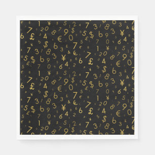 Black Gold Luxury Numbers Währungssymbole Muster Serviette