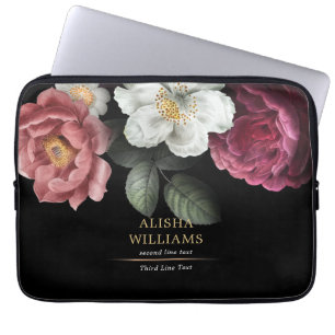 Black Gold Luxury Personalisiert Floral Laptopschutzhülle