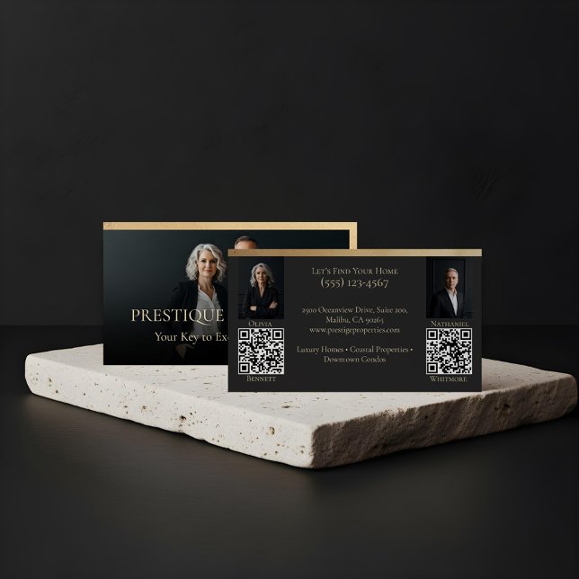 Black Gold Luxury Real Estate Agent Photo Luxe Visitenkarte (Prestige Luxury Realtor Law Firm Gold & Black Luxe Business Card)